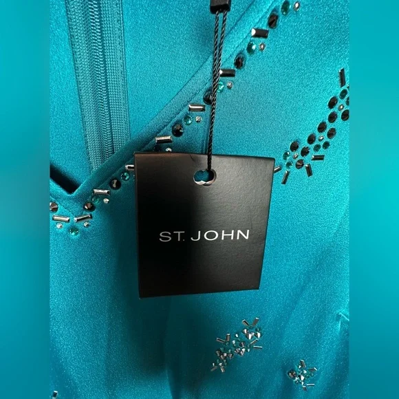 St. John Turquoise Embellished Ensemble 3 piece,pants size 10 blouse size large - Picture 5 of 17